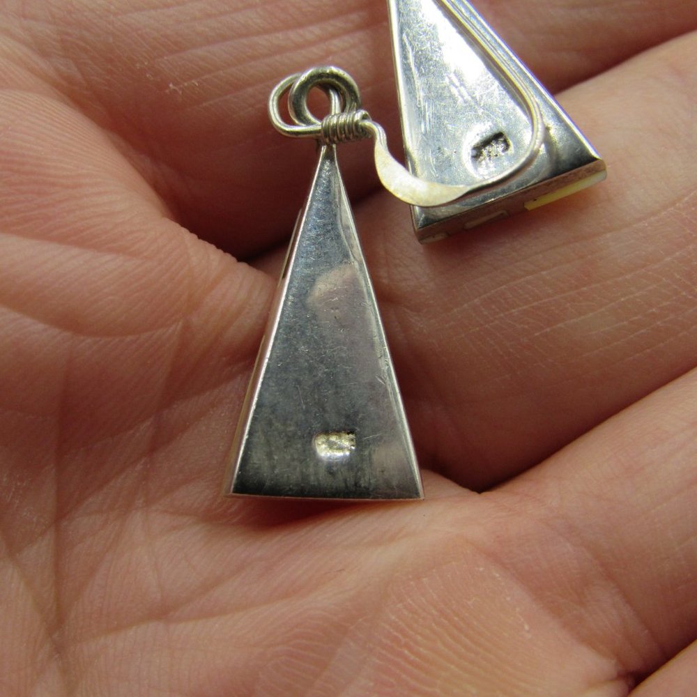 Sterling Silver Triangle Shell Dangle Earrings - image 4